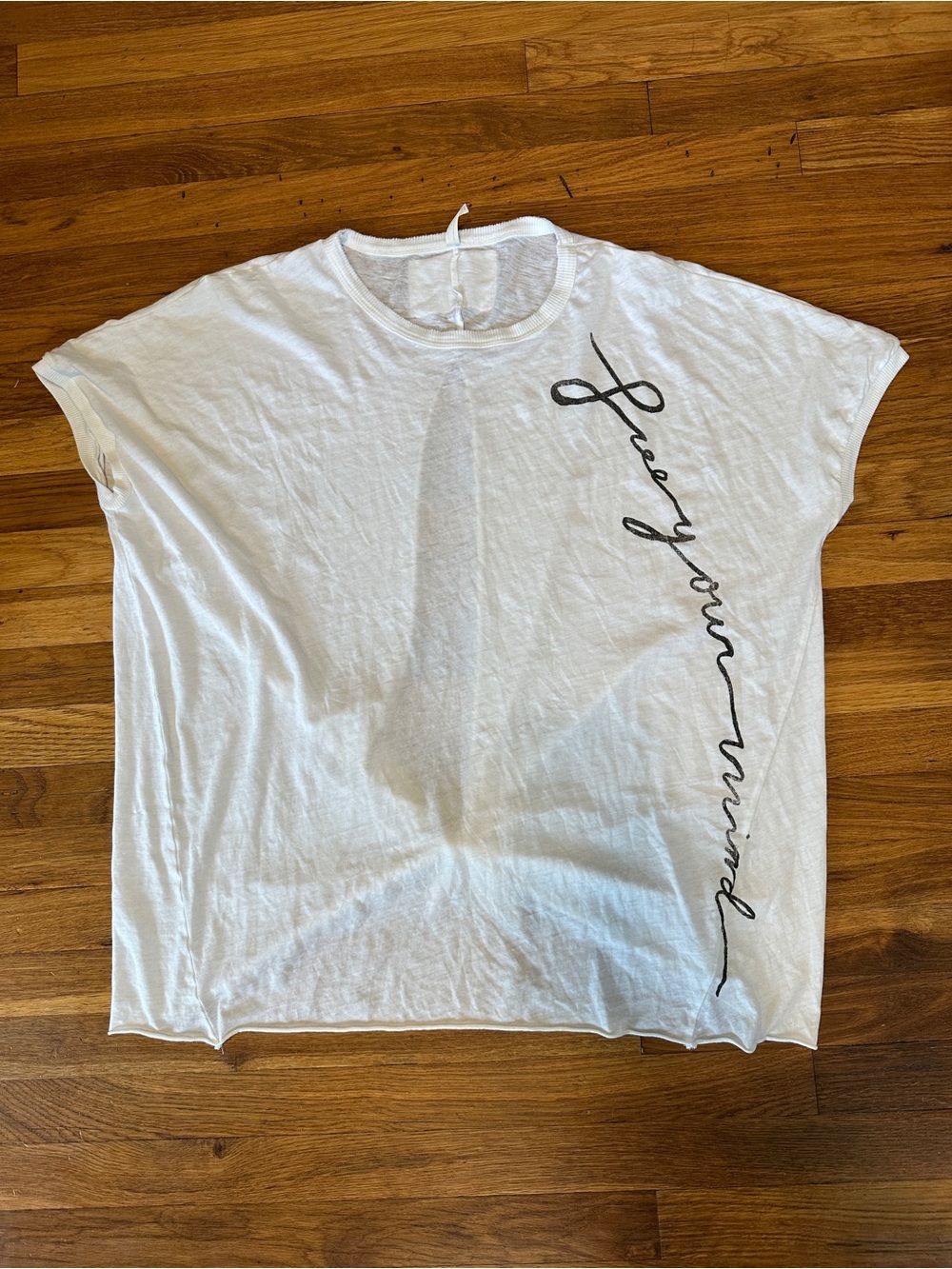 FP Movement White Short Sleeve Tee with Black Script open back medium